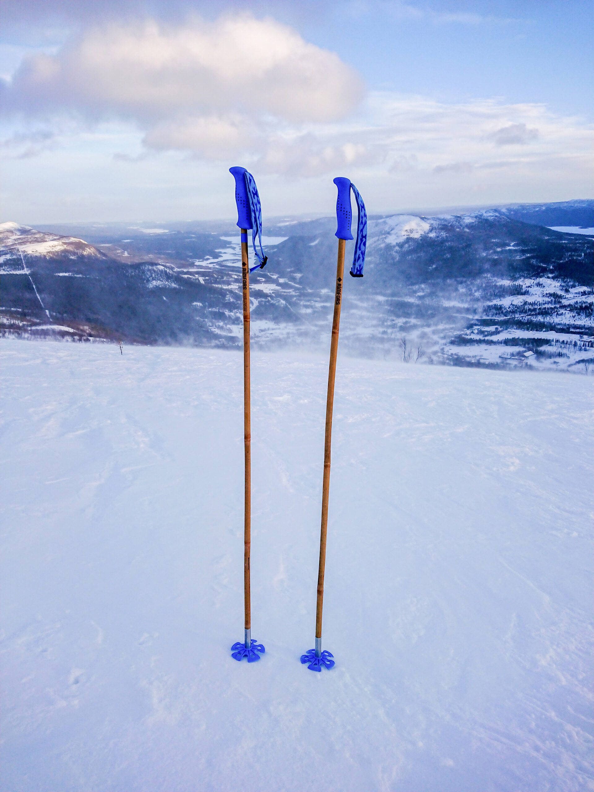 Rimfors bamboo ski poles, prototype tested in Kittelfjäll February 2020.
