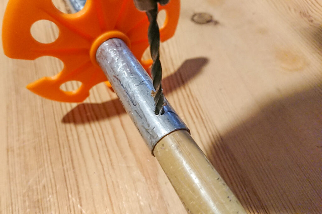 Pop rivet A: Drill a hole with the same diameter as the pop rivet. Drill only on one side.