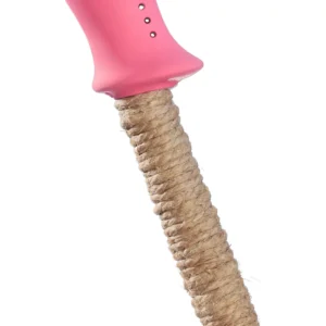 Bamboo ski pole with pink grip and extended grip of wound natural hemp cord under.