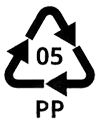 Recycling symbol for polypropylene which means that the material is recyclable.