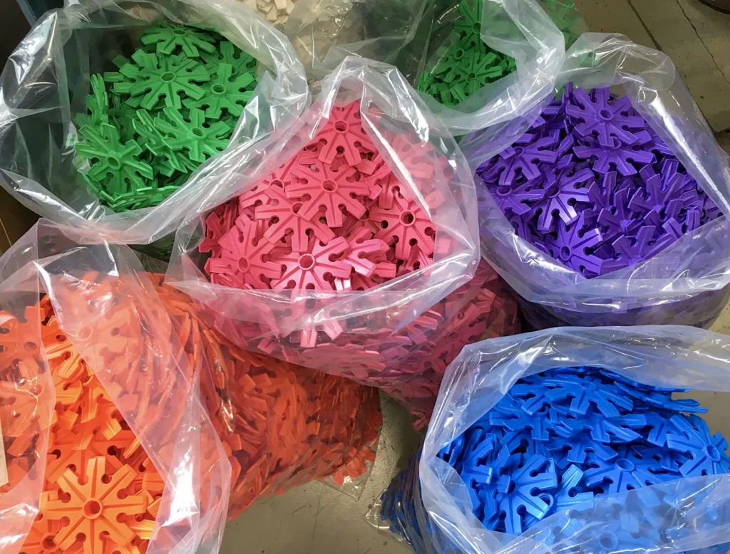 Tehnomat's most popular basket (FK1026/G), 100 mm for freeriding, in green, purple, pink, orange and blue.